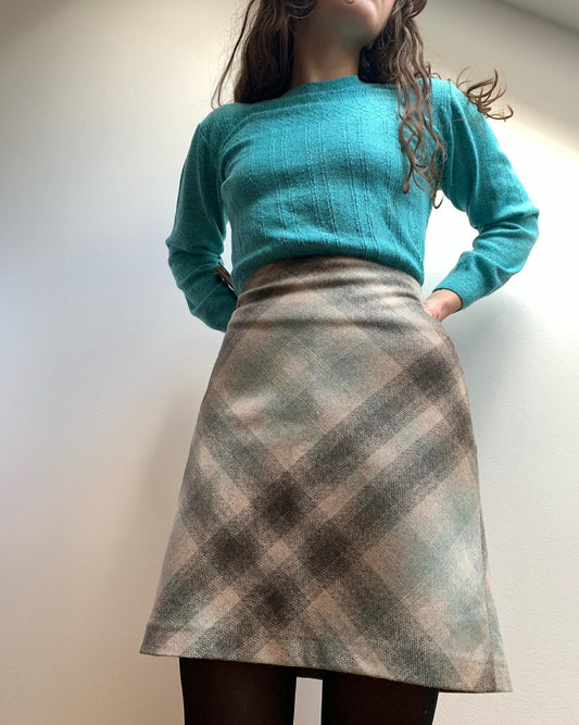 Vintage šitá sukně v modré a hnědé barvě