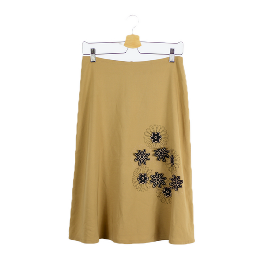 Béžová vintage midi sukně s květy S/M