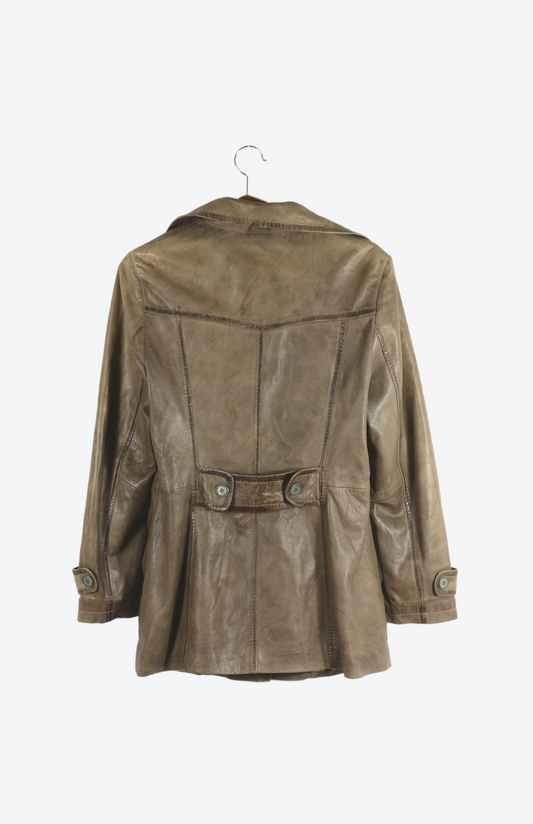 Kratší béžový kožený vintage kabátek David Moore S