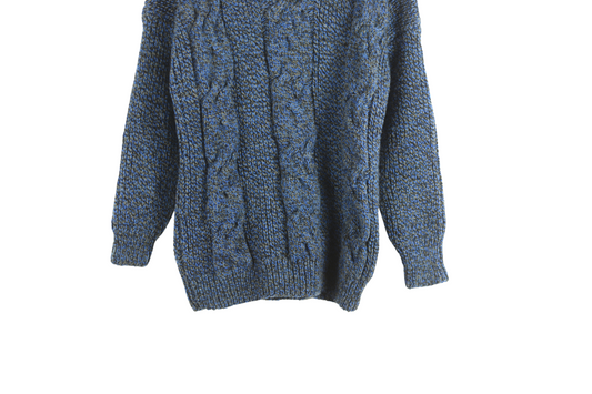 Vintage tmavomodrý melírovaný pletený svetr M