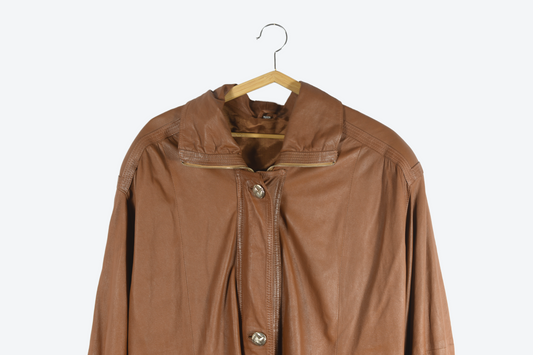 Skořicový vintage kožený kabát M/L
