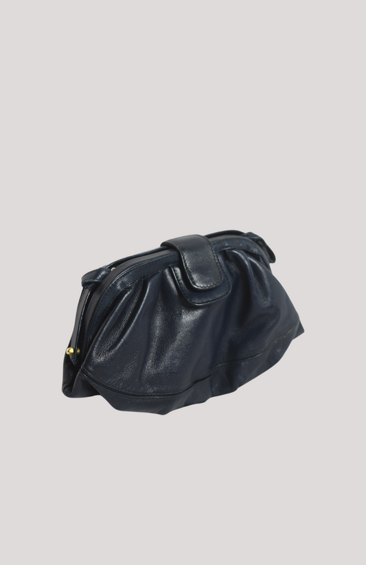 Tmavomodrá menší kožená vintage kabelka