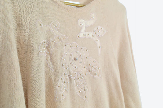 Pudrový vintage svetr s perlami M