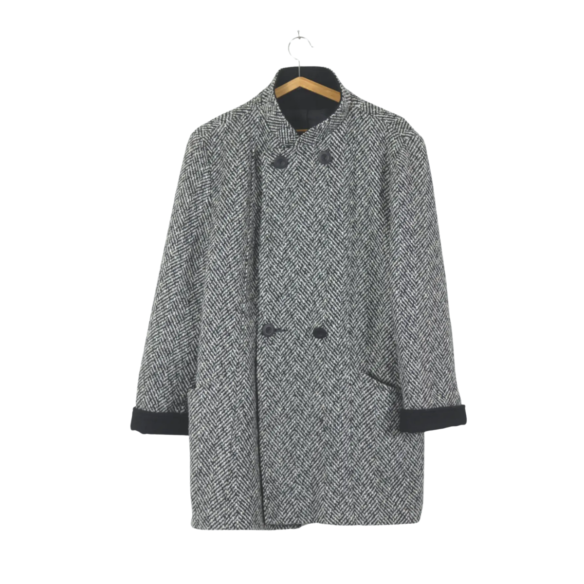 Vlněný retro černobílý kabát L