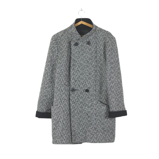 Vlněný retro černobílý kabát L