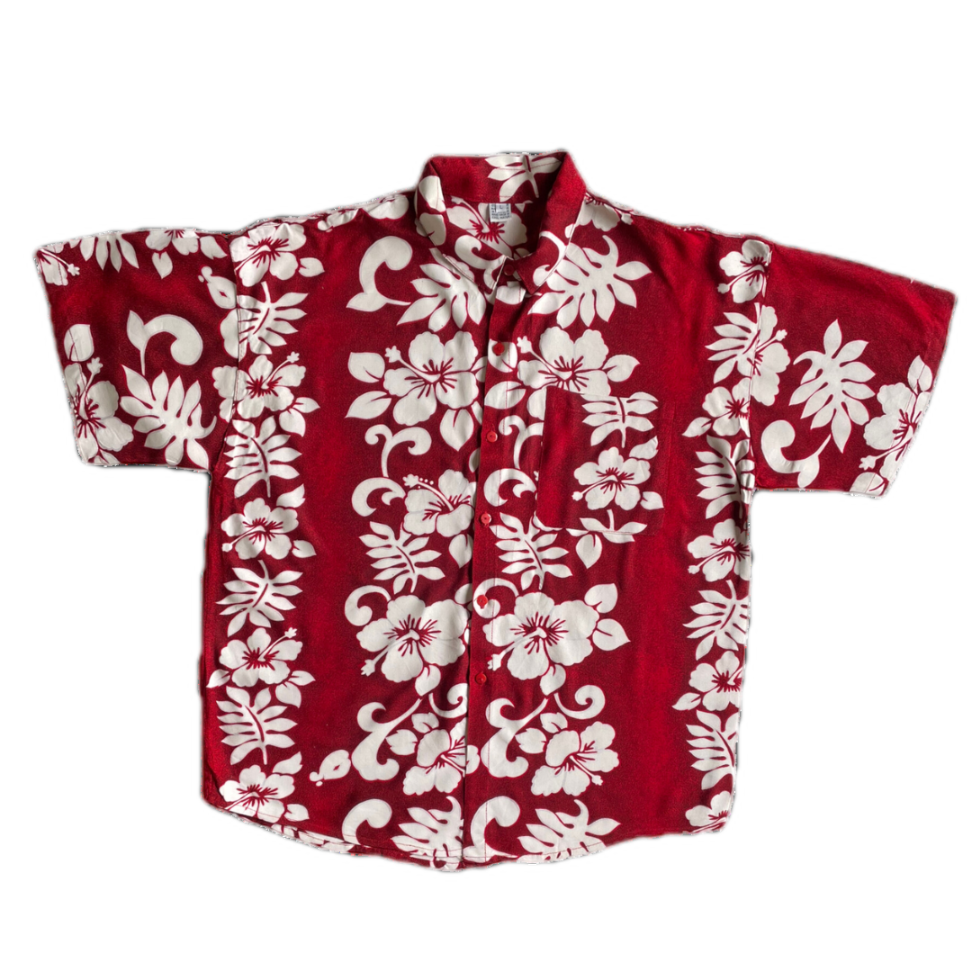 aloha košile červená s tropickými květinami UNISEX
