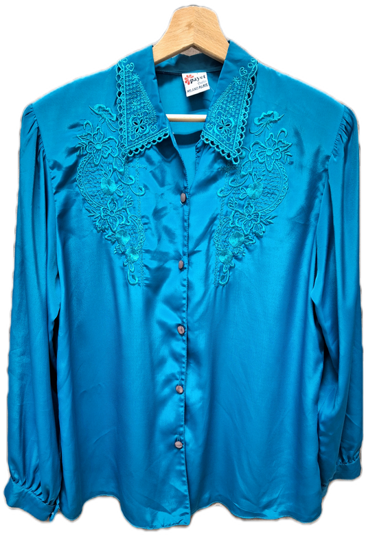 Modrozelená vintage košile s krajkou