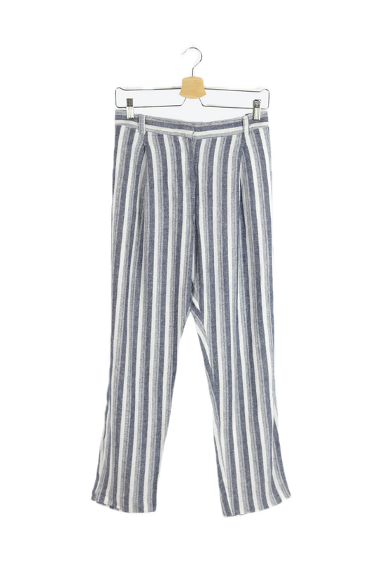 Lněné kalhoty s bílým proužkem M/L