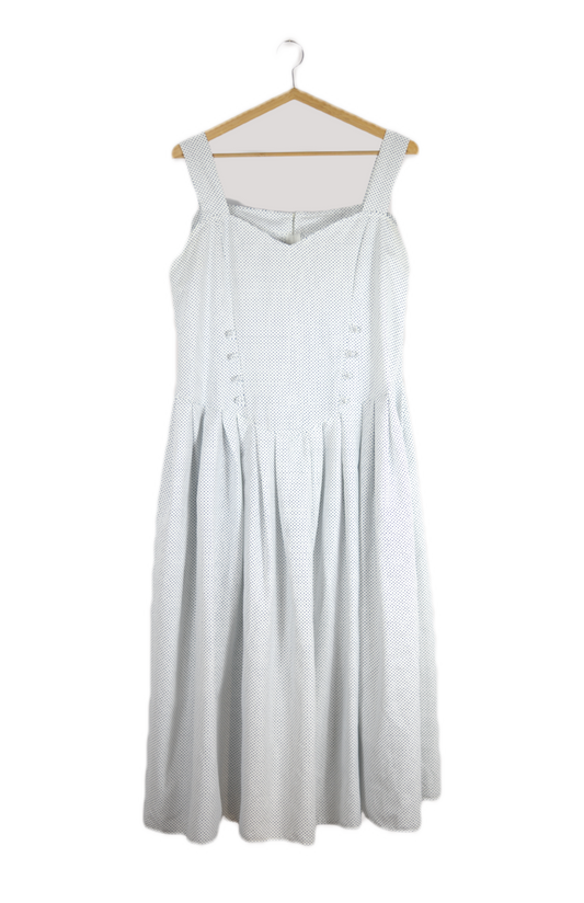 Bílé letní šaty na ramínka s modrým puntíkem M
